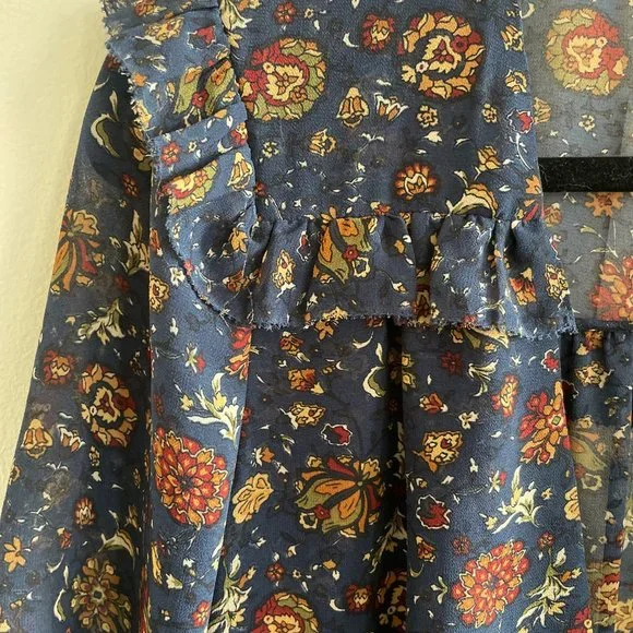 NEW Veronica Beard Dakota Floral Mini Dress Size 4 Ink Blue Chiffon Wrap… - Picture 5 of 10